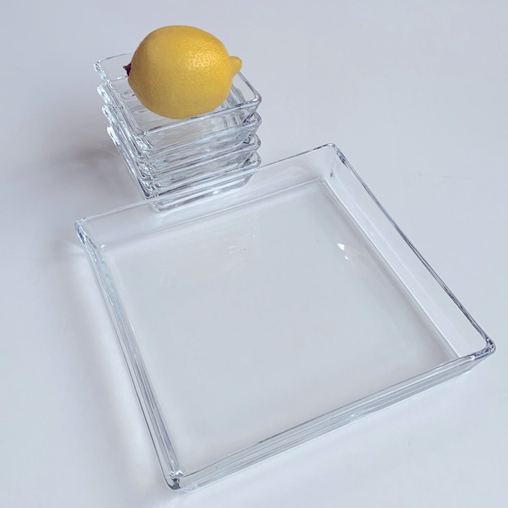CRATE & BARREL Serve-ware Glass Platter Set of 5 for Entertaining - Picture 9 of 11